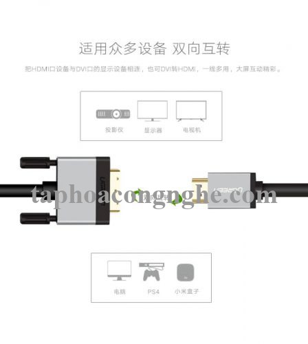 Ugreen 20893 15M màu Đen Cáp chuyển đổi HDMI sang DVI 24 + 1 thuần đồng cao cấp HD128 30020893